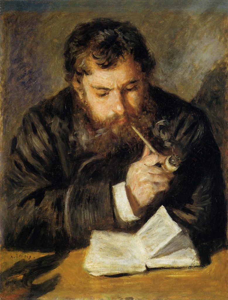 Auguste Renoir: 2IE-1876-220, portrait de M. M., appartenant à M. Dollfus =? 1873-74, CR87, Claude Monet (the reader), 65x50cm, NGA Washington (iRx;R90II,p44;R2,p164;R108,no87;R30,no85;M21).