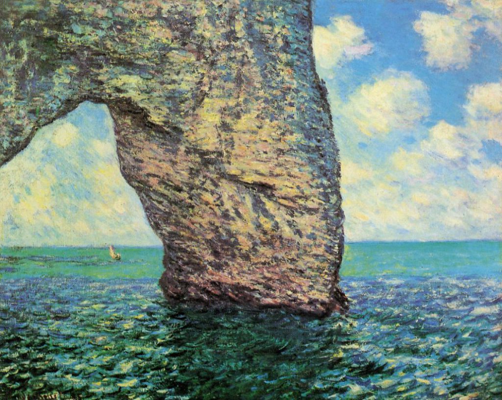 Claude Monet: 1885, SDbl, CR1035, Étratat, the Manneport at high tide, 65x81cm, private collection (iR2;R22,no1035) Provenance: 1885/12? Durand-Ruel (till 1905ca). Expos: New York-AAG+NAD-1886-123; New York-AAG-1886/87-6; =? GP1889-70; Boston-1905-92.