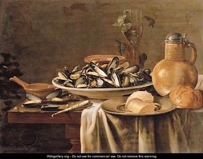 Antoine-Ferdinand Attendu (?), 18xx, Mussels in a porcelain bowl, (after Jacob Fopsen van Es), xx, xx (iR37;iR1). Compare: S1874-45, Huîtres, etc; and: S1877-59: Les huîtres.