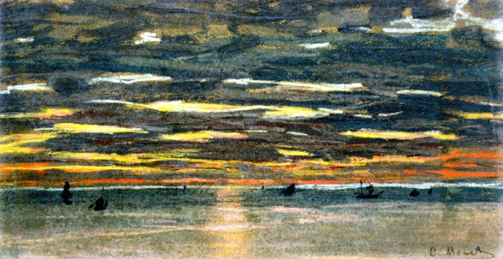Claude Monet: 1IE-1874-101, Deux croquis (pastel) =?? 1862-64ca, Sunset over the Sea, 17x33, Ashmolean Oxford (iR2;R2,p121;M66)