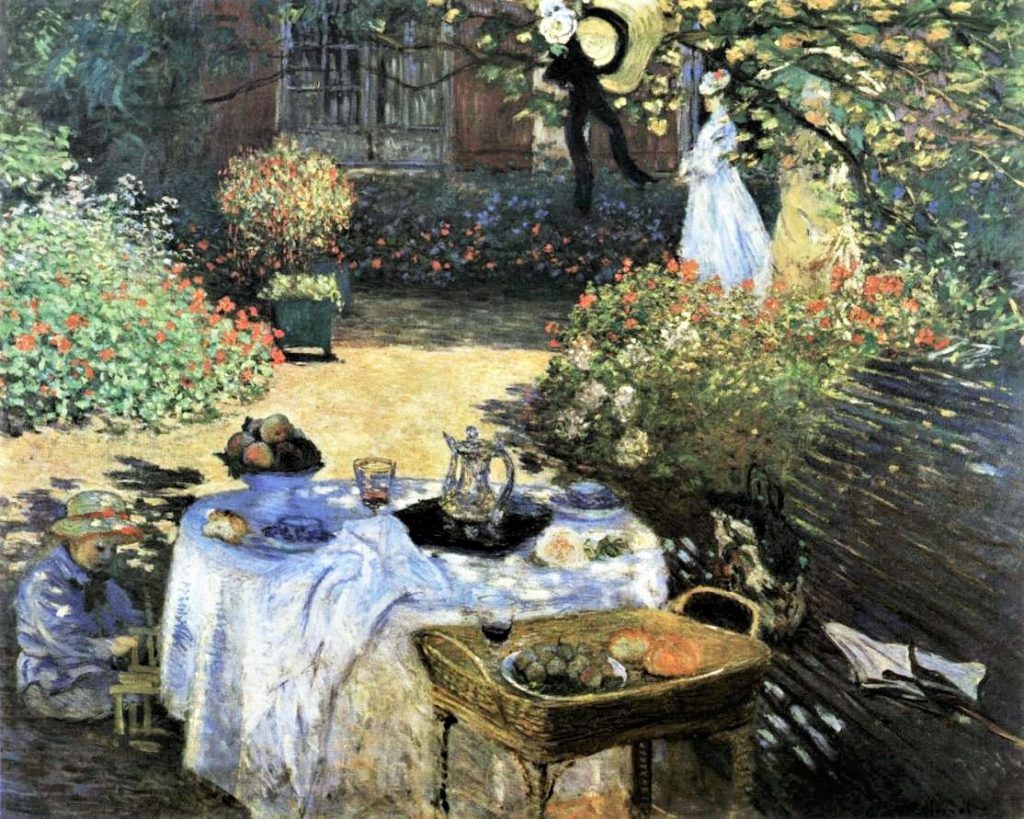 Claude Monet: 2IE-1876-162, Panneau décoratif = 1873, CR285, Le Déjeuner, (Monet's garden in Argenteuil), 162x203, Orsay (iRx;R2,p163;R90II,p58;R22+R127,CR285;M1,RF2774) =1894, Caillebotte bequest