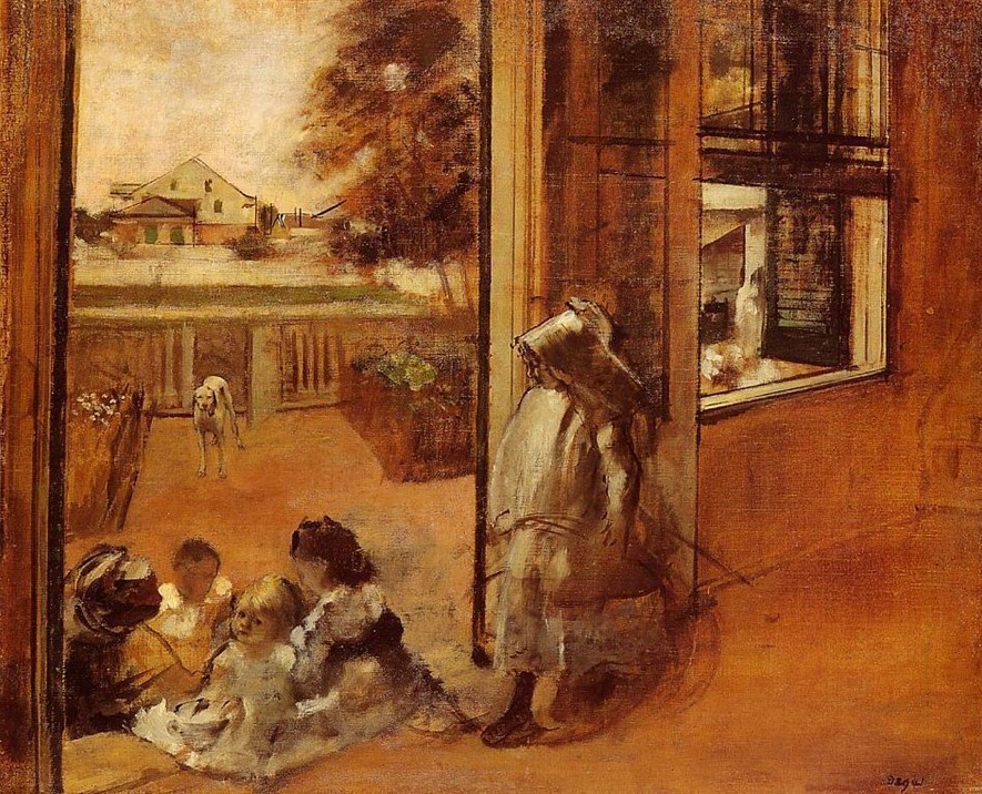 Edgar Degas, 2IE-1876-40, Cour d’une maison (Nouvelle-Orléans, esquissé) = CR309, 1872-73, Children on a Doorstep, 60x75, OC Copenhagen (iR2;R26,no346;R90II,p34+49;R2,p161;M93)