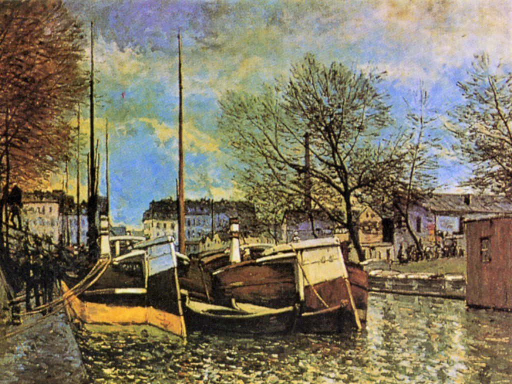 Alfred Sisley, S1870-2650, Péniches sur le canal Saint-Martin. Now: 1870, CR17, Péniches sur le canal Saint-Martin (Barges on the Saint-Martin Canal), 54x73, ORF Winterthur (iR2;iR1;R166,p16;R129,no17)