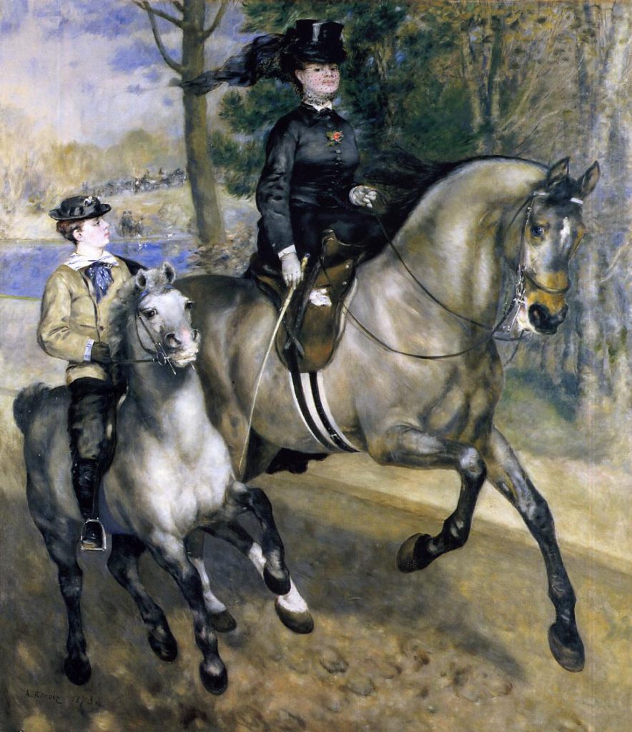 August Renoir, S1873-SdR-90, Allée cavalière au Bois de Boulogne. Now: 1873, Riding in the Bois de Boulogne (or Madame Henriette Darras), 261x226, Kh Hamburg (iRx;R30,no104;R31,p196;M50)