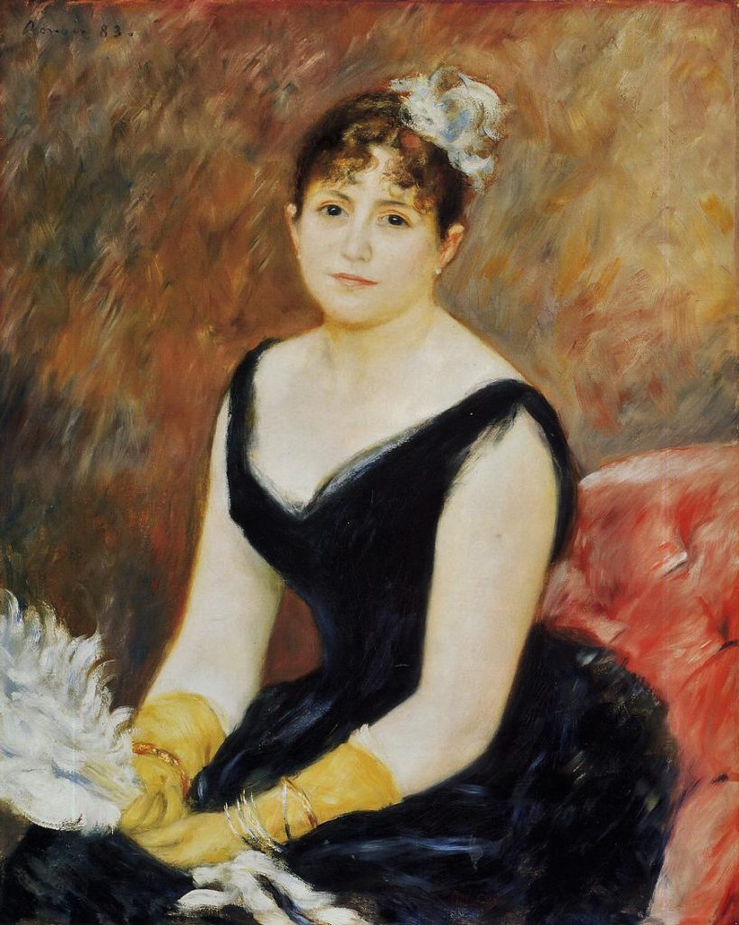 Auguste Renoir: SdAF-1883-2031, portrait de Mme. C... = 1883, Madame Léon Clapisson with a fan (Marie Henriette Valentine Billet), 81x65, AI Chicago (iRx;R30,no559;R31,no70;M20)