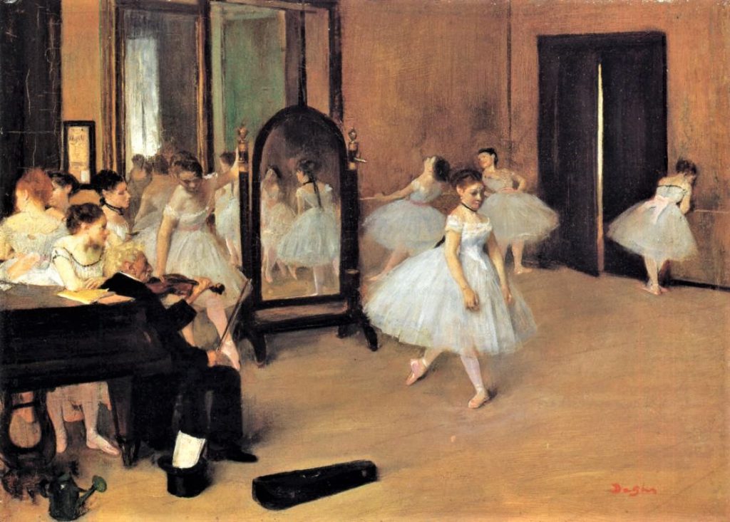 Edgar Degas, 1IE-1874-55, Classe de dance = 1870-72ca, CR297, The Dancing Class (Le Foyer), 20x27, Metropolitan (iR2;iR59;R90II,p7+22;R2,p120;R90I,p29+37;R26,no296;R47,p50;M23)