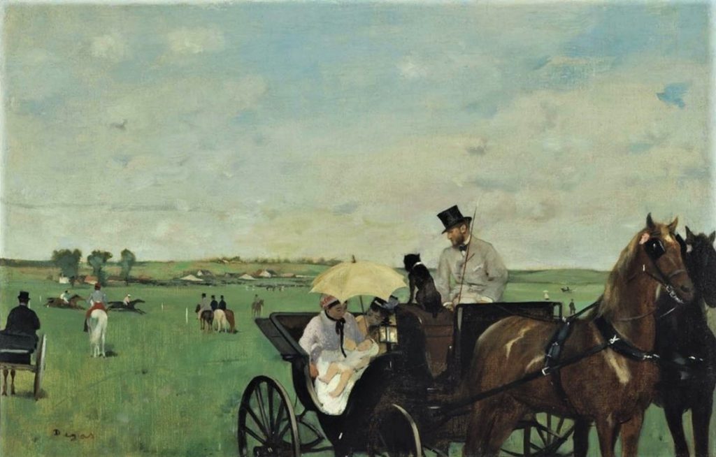 Edgar Degas, 1IE-1874-63, Aux courses en province = 1872ca, CR281, At the Races in the Countryside, 37x56, MFA Boston (iR2;iR59;R114,no281;R26,no203;R90II,p7+22;R2,p120+127;M22)