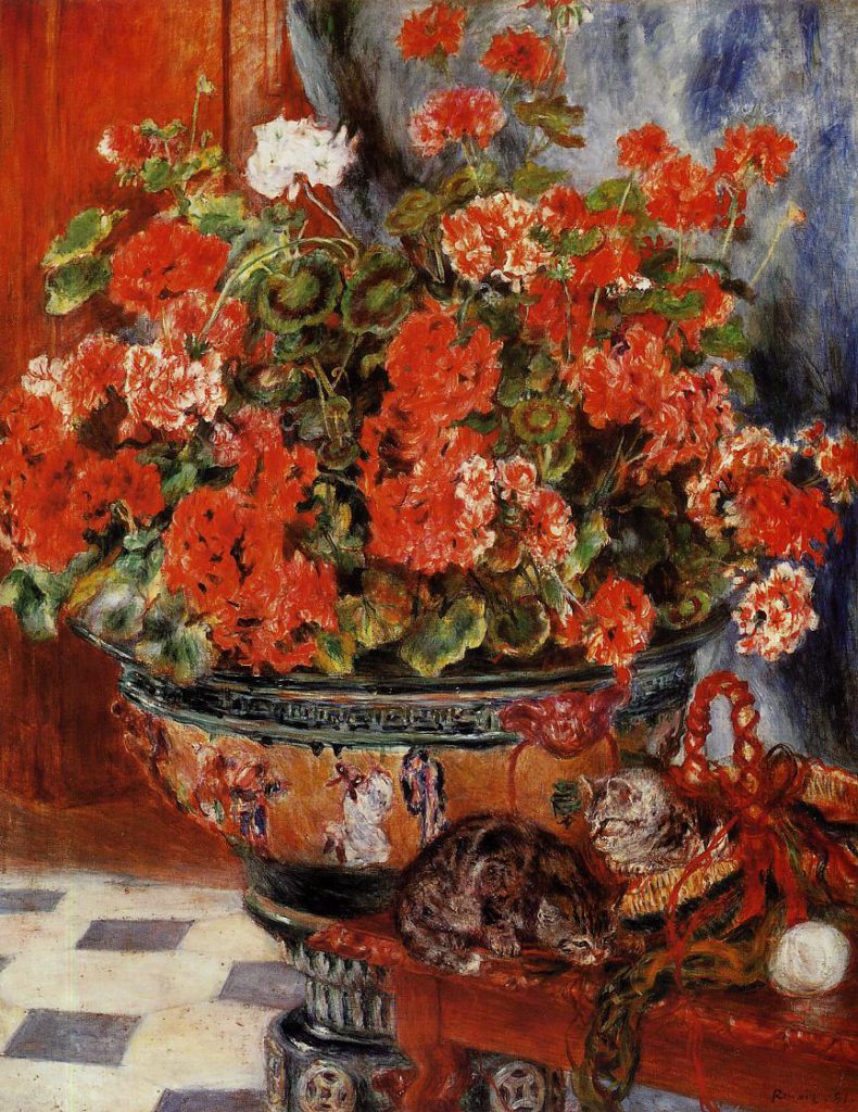 August Renoir, 7IE-1882-156, Géraniums. Probably: 1881, Geraniums and Cats, 91x73, NY private (iRx;R90II,p211+232;R2,p395;R31,no59;cpR30,no447)