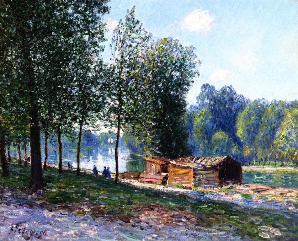 Alfred Sisley: 1896, CR857=CC963, Cabins by the River Loing, Morning, 60x73, A2007/11/08 (iR2;iR14;R396,no963) =GP1897-124