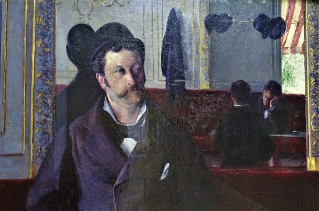 Gustave Caillebotte: 5IE-1880-6, Dans un café = 1880, SDbr, 1CR134=2CR142, In a Café (detail), 155x115, MBA Rouen (HW;M12;iR2;iR3;R101,no134;R102,no142+p283;R2,p292;R90II,p145+159;R41,p50) Location =? La Nouvelle Athène.
