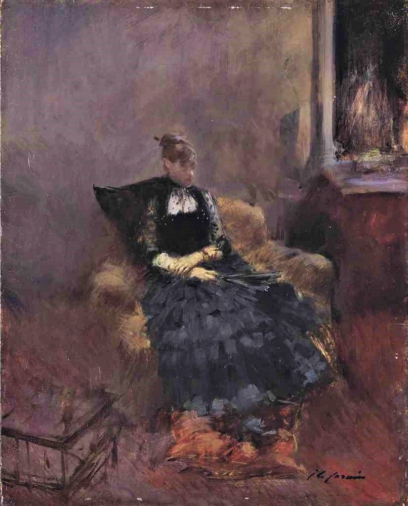 Jean-Louis Forain, 8IE-1886-38, Femme en noir. Maybe?: 18xx, Elégante à la robe noire dans un fauteuil, 46x37, A2016/09/14 (iR11;R2,p444)