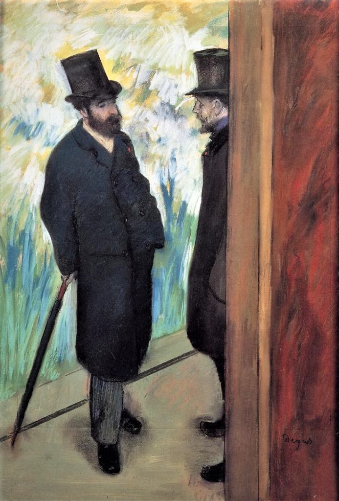 Edgar Degas: 4IE-1879-60, Portrait d’amis, sur la scène (pastel) = 1879ca, CR526, Wings of Desire (Ludovic Halevy and Albert Boulanger-Cavé), pastel + tempera, 79x55, Orsay (iR2;iR59;R90II,p109+128;R2,p267;R26,no567;R114,no534;M1)
