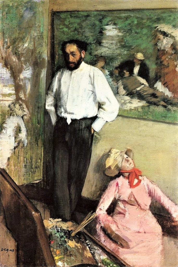 Edgar Degas, 4IE-1879-69, Portrait d'un peintre dans son atelier; appartient à M. H.M.L…. =? 1873, CR326, Portrait of Henri Michel-Levy, 41x27, MFCG Lisbon (iR2;R90II,p111+129;R2,p268;R26,no362;R114,no326).