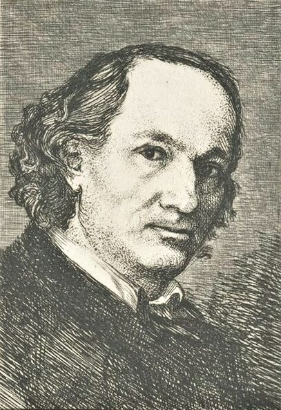 Félix Bracquemond: 1IE-1874-24-11, Portrait de M Baudelaire =!? 1861, B10, Charles Baudelaire (after his own drawing), etch, 35x26, New York PL (iR61;R87,p232;R2,p119;R90II,p17+4;R85III,no10)