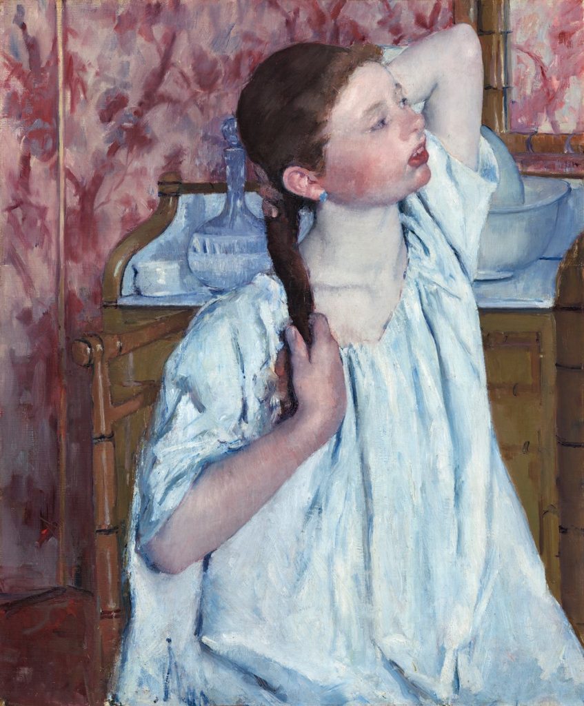 Mary Cassatt, 8IE-1886-9, Étude. Now: 1886, CR146, Girl arranging Her Hair, 76x62, NGA Washington (iR92;iR2;iR59;R2,p450;R90II,p239+257;R44,p91)