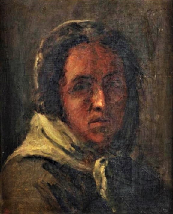 Adolphe-Félix Cals, S1839-280, Paysanne du Berri, tête d'étude. Very uncertain: 18xx, Portrait de femme au foulard (Portrait of a woman with a scarf), 41x33, xx (iR10;iR1). Compare: S1839-281, Paysan du Berri, tête d’étude.