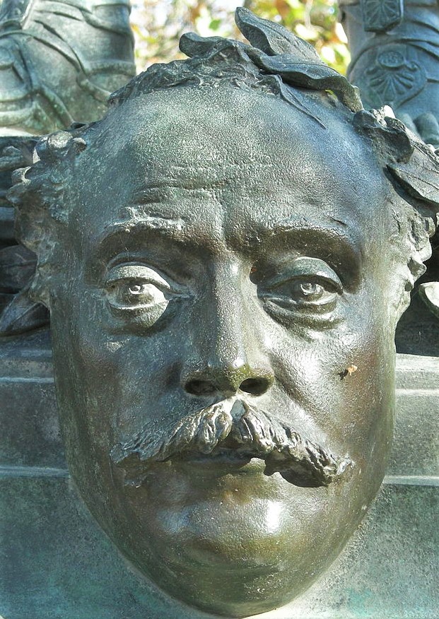 Zacharie Astruc, 1883ca, mask of Alexandre Dumas, bronze, xx, Jardin de Luxembourg Paris (iR6;aR18;iR1) =SdAF-1883-3293-8, Le Marchand de masques; statue, bronze; Dumas