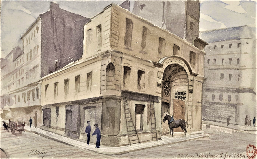 Léon-Auguste Ottin, 1884/02/05, 77 Rue Richelieu (Elisa Moiron), (2e arr, Bourse - Vivienne), wc, 13x21, BNF Paris (iR40;aR21;iR10)