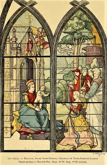 Léon Auguste Ottin, S1903-3640, fragment du vitrail de Notre-Dame-de-Lorette, aquarelle. Probably: 16th, xx, vitrail, 250x180, église Saint-Etienne, Beauvais (aR7,p244+;iR1)