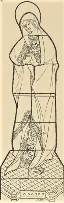 Léon Auguste Ottin, 1896-, 15th century, La vièrge dans la crucifixion, vitrail, 115x37, Cathédrale de Quimper (aR7,p48;iR1) =? SdAF-1903-3641, Vitraux de la Cathédrale de Quimper, XVe siècle; dessin