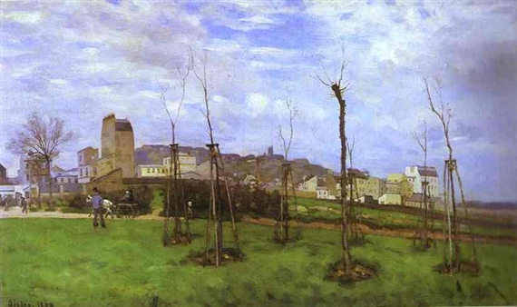 Alfred Sisley, 1869, CR12, View of Montmartre, from the Cité des Fleurs aux Batignolles, 70x117, MdGrenoble (iR11;iR2;R53,p48;R8,p137;R166,p98;R129,no12). Maybe: S1869-R