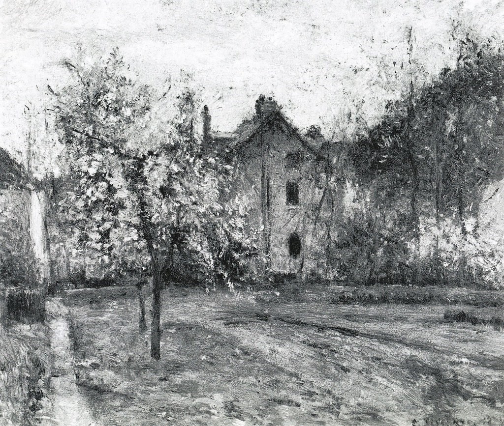 Camille Pissarro, 3IE-1877-175, Grand Poirier, à Montbuisson. Probably: 1877, CCP492, Pear Trees in bloom, orchard at Pontoise, 61x72, private (iR10;iR94;R116,CCP492;R90II,p81+100) Hoschedé collection.