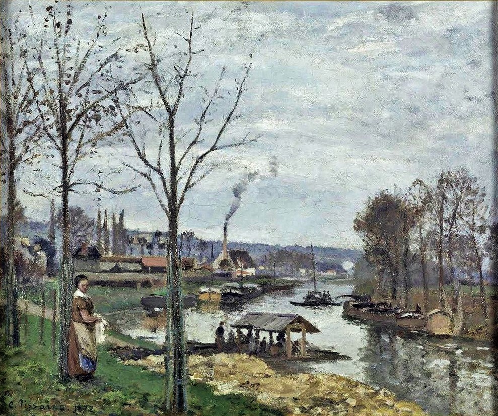 Camille Pissarro: 4IE-1879-186, Port-Marly 1872; appartient à M. G. C… =CCP229, La Seine à Port-Marly, le lavoir, 47x56, Orsay (iR10;iR64;R116,CCP229;R2,p270;M1) Caillebotte bequest.
