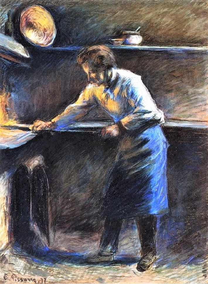 Camille Pissarro, 4IE-1879-203, Le pâtissier (pastel). Now: 1877, Eugene Murer at his pastry oven, pastel, 65x88, private (iR2;iR59;R90II,p119+141;R2,p270;R126,no1538)