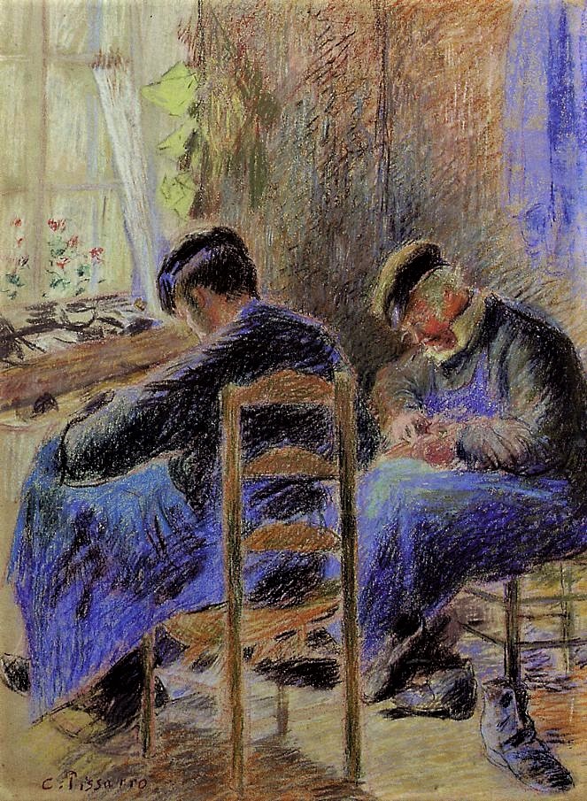 Camille Pissarro, 4IE-1879-204, Intérieur campagnard (pastel). Maybe?: 1878ca, Shoemakers, pastel, xx, private (iR2;R2,p270)