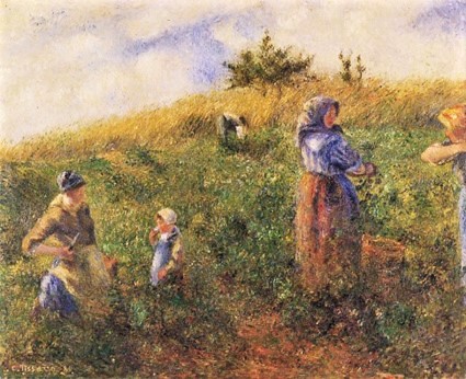 Camille Pissarro: 5IE-1880-130, Récolte des petits pois = 1880, CCP627, Harvesting peas, 60x73, private (iR59;R116,CCP627;R2,p312;R90II,p152+169) =London-SdI-1883-28 =DR1904-59. Provenance: Durand-Ruel (1881/01/14), Georges Petit (1883/04/24), Gérin (1904ca).