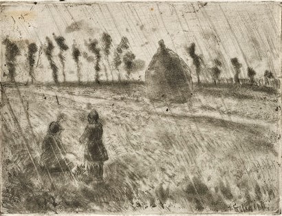 Camile Pissarro, 5IE-1880-141-2, Un état, Effet de pluie. Probably: 1879, D24+B14, Effet de pluie (Rain Effect), dry point, 35x26, Ashmolean Oxford (aR2;iR11;R2,p313;R90II,p153+170;M66)