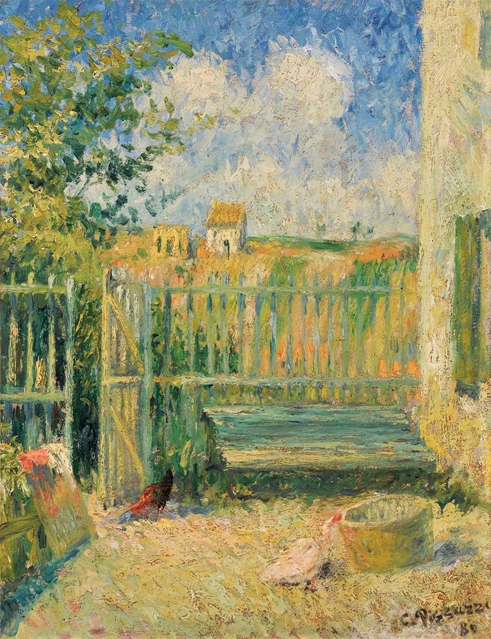 Camille Pissarro, 6IE-1881-66, Une cour à l'Hermitage. Option 1 of 2: 1880, CCP634, La cour de la maison Rondest, Pontoise, 35x27, A2010/11/04 (iR10;iR15;iR11;R116,CCP634;R2,p354/5)