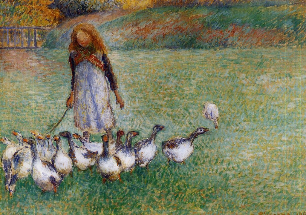 Camille Pissarro, 8IE-1886-105, Gardeuse d'oies. Now: 1886, CR1407, Little Goose Girl, gouache, 26x36, A2012/02/08 (iR2;iR11;iR59;R2,p445;R126,CR1407;R90II,p247+267)