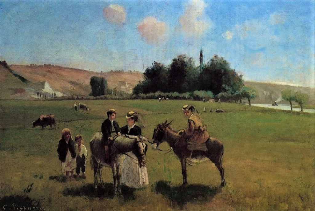 Camille Pissarro, S1864-1559, Route de Cachalas, à la Ruche-Guyon (sic). Compare: 1865ca, CCP105, Donkey ride at La Roche-Guyon, 37x52, private