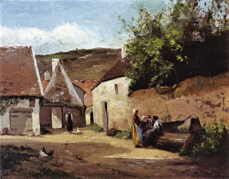 Camille Pissarro, SdR1863-470, village. Very uncertain: 1863, CCP70, village corner, women chatting, 40x52, A2002/11/06