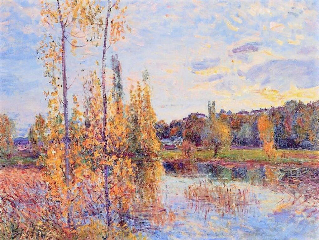 Alfred Sisley, 7IE-1882-187, Le chemin de l'étang. Compare: 1888ca, CR668, Pond at Chevreuil, 54x65, private,