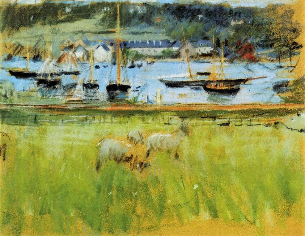 Berthe Morisot, 2IE-1876-182, Trois dessins au pastel. Maybe(???): 1874, CR430, Harbor in the Port of Fécamp, pastel, 30x36, Axx