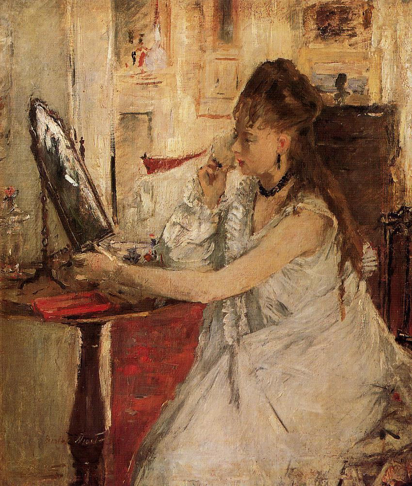 Berthe Morisot, 3IE-1877-123, Jeune femme à sa toilette. Maybe: 1877, CR72, Young Woman Powdering Her Face, 46x38, Orsay