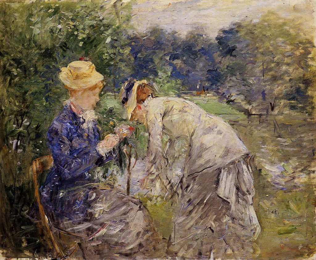 Berthe Morisot: 1879, CR80, Woman Picking Flowers (In the Bois de Boulogne), 61x75, Nm Stockholm (iR2;iR8;iR59;R90II,p152;R2,p312;M91) =5IE-1880-119, Jardin. Compare: 3IE-1877-131+hc, pastel (R90I,p157).