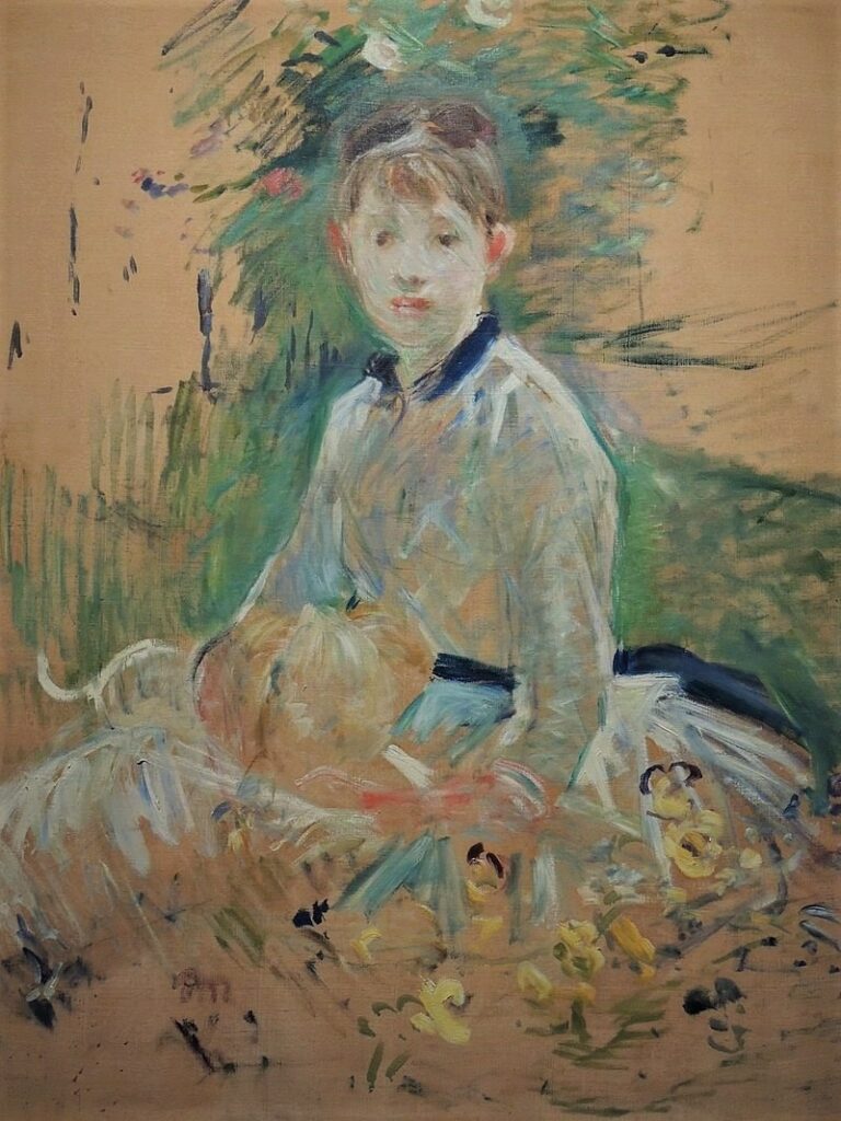 Berthe Morisot: 1885, CR174, Portrait of Mlle Isabelle Lambert in the garden, 100x82, private (iR6;R100,p34;R90II,p246) =? 8IE-1886-90, Portrait de Mlle L.