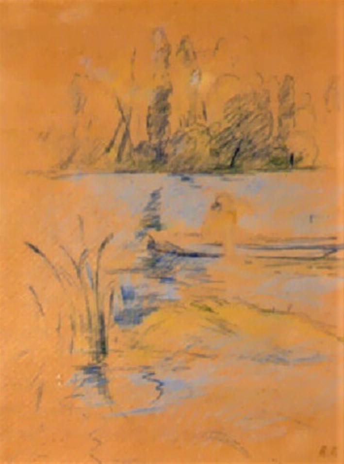 Berthe Morisot, 8IE-1886-92-1, Série de dessins. Maybe(??): 1886, Barque au Bois de Boulogne, dr, 30x22, A1998/03/24