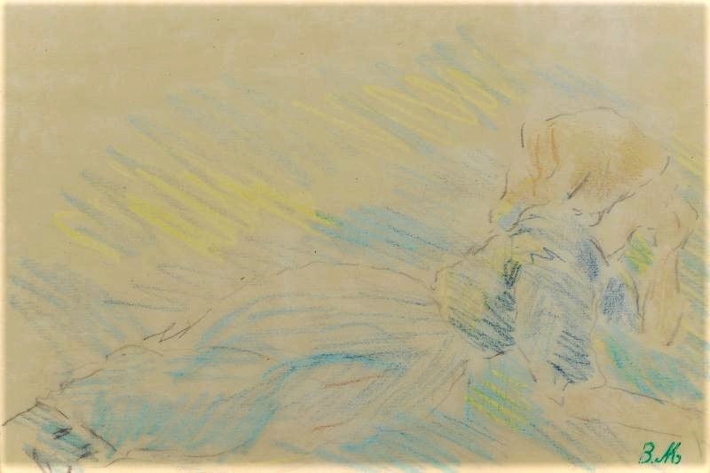 Berthe Morisot, 8IE-1886-92-6, Série de dessins. Maybe(??): 1880, Paysanne allongée, dr, 15x21, A2013/11/08