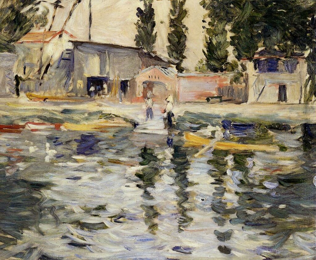 Berthe Morisot, 8IE-1886-93-1, Le Lavoir sous bois. Compare: 1884, CR151, The Seine at Bougival, 38x46, private
