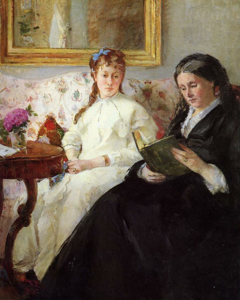 Berthe Morisot: S1870-2039, Portrait de Mmes =1869-70, CR20, Mother and Sister of the Artist (the reading) 101x82, NGA Washington (iR2;iR8;iR1;R3,p88;R100,p24). Note: this work was incorrectly suggested for 1IE-1874-105, La Lecture (R2,p121;R87,p245).