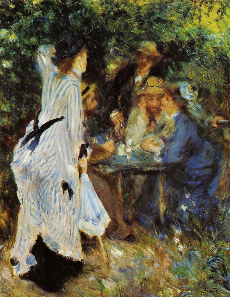 Auguste Renoir: 1876ca, 1F240=2CR207, Under the Arbor at the Moulin de la Galette, 81x65, Pushkin (iRx;iR19;iR493;R30=R193,no240;R185,no207;M96) Sitters: Monet, Sisley, Goeneutte. Provenance: Murer; 1896 Viau; sale DR1903/03/04-53, La Tonnelle (26.000 or 28.300fr); Morozov. Expos: =??? EU-1900-C-23 (R185); Vienna-1903-EdI-49; 2SdA-1904-1.