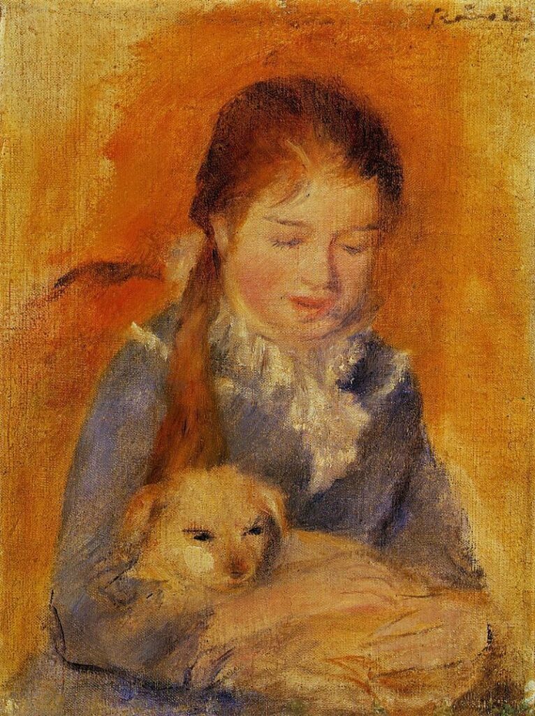 Auguste Renoir: 2IE-1876-215, Portrait d'enfant; Appartient à M. Choquet. Uncertain option 3: 1875ca, Girl with a Dog, 31x23, MA Philadelphia (iRx;R30,no155;R2,p164;M28)