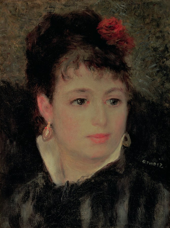 Auguste Renoir: 2IE-1876-217, Tête de femme =1876ca, CR167, woman with a rose, 33x27, AMBR Remagen (iR10;iR6;iR59;R90II,p44+63;R2,p164;R108,no167;R30,no253)