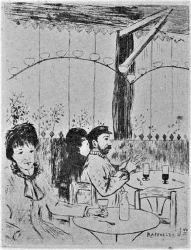 Jean-Marius Raffaëlli, 5IE-1880-180-1, Six eaux fortes. Maybe: 1880ca, café scene, etch, xx, Delteil 1923 (iR40;R138XVI,p201;R90II,p173)