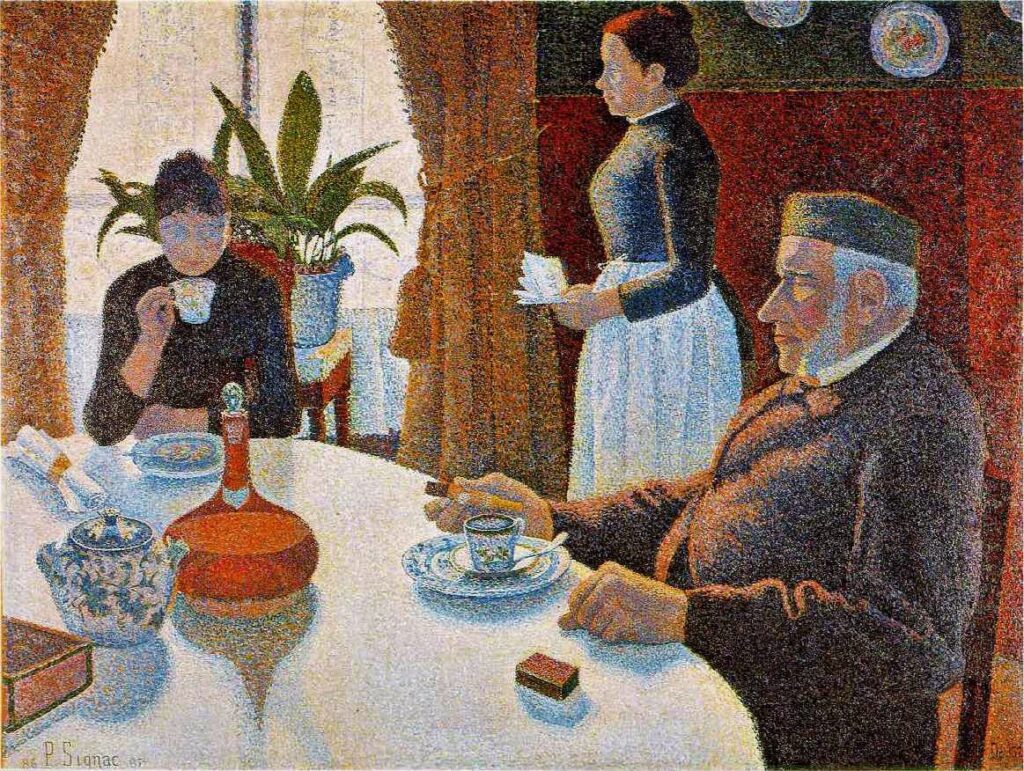 Paul Signac: 1886-87, CR136, opus 152, The dining room, 89x115, KMM Otterlo (iRx;R39,no24;R106,no136;M72) =3SdI-1887-449 =5XX-1888-1