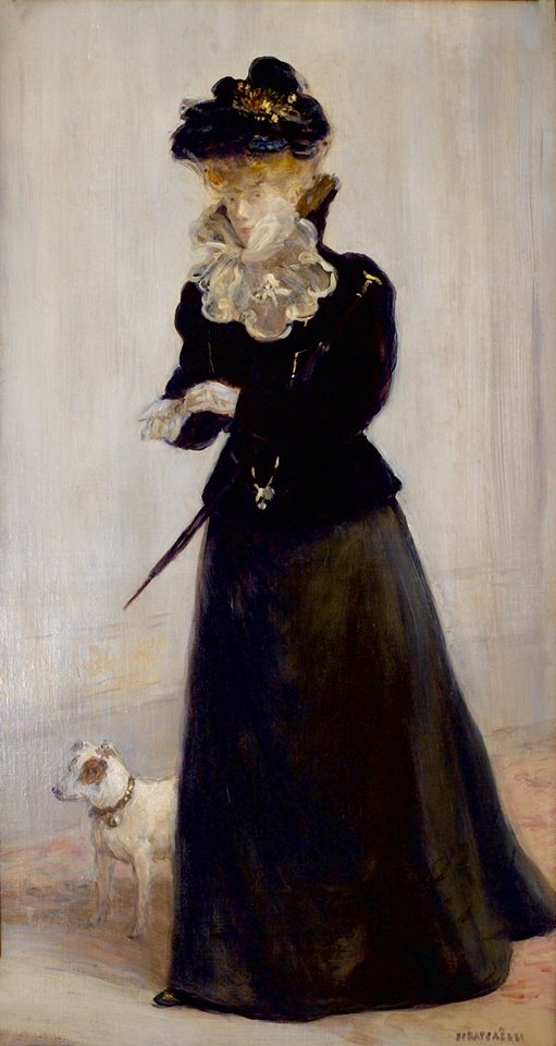 Jean-François Raffaëlli, SNBA-1903-1071, La jeune fille au petit chien. Maybe?: 1899, Portrait of an elegant lady (with her dog), 85x46, A2016/05/03 (iR2;iR14;iR11;iR1;aR7)